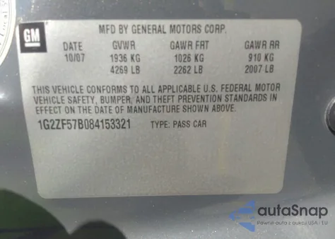 2008 Pontiac G6 Value Leader from USA, damaged, VIN 1G2ZF57B084153321